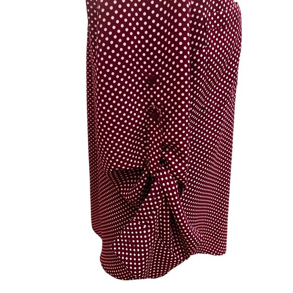 Express Polka Dot Button-Up Blouse Women’s Medium Burgundy Tie Sleeve Top Size M - Picture 9 of 9